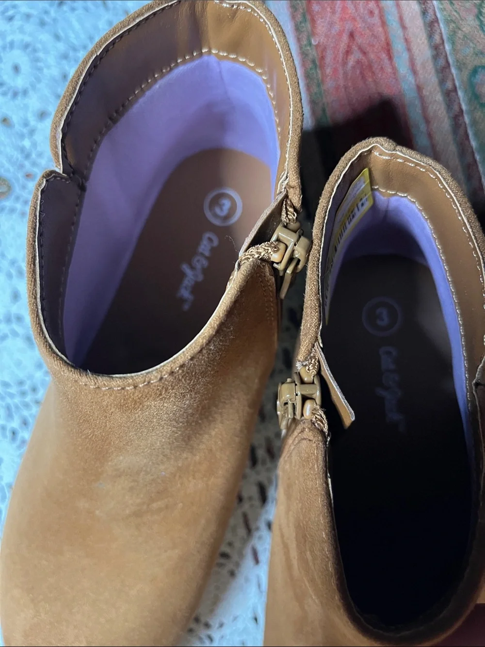Cat & Jack vegan bootie rust suede inside zip size 3 unisex nonmaring sole